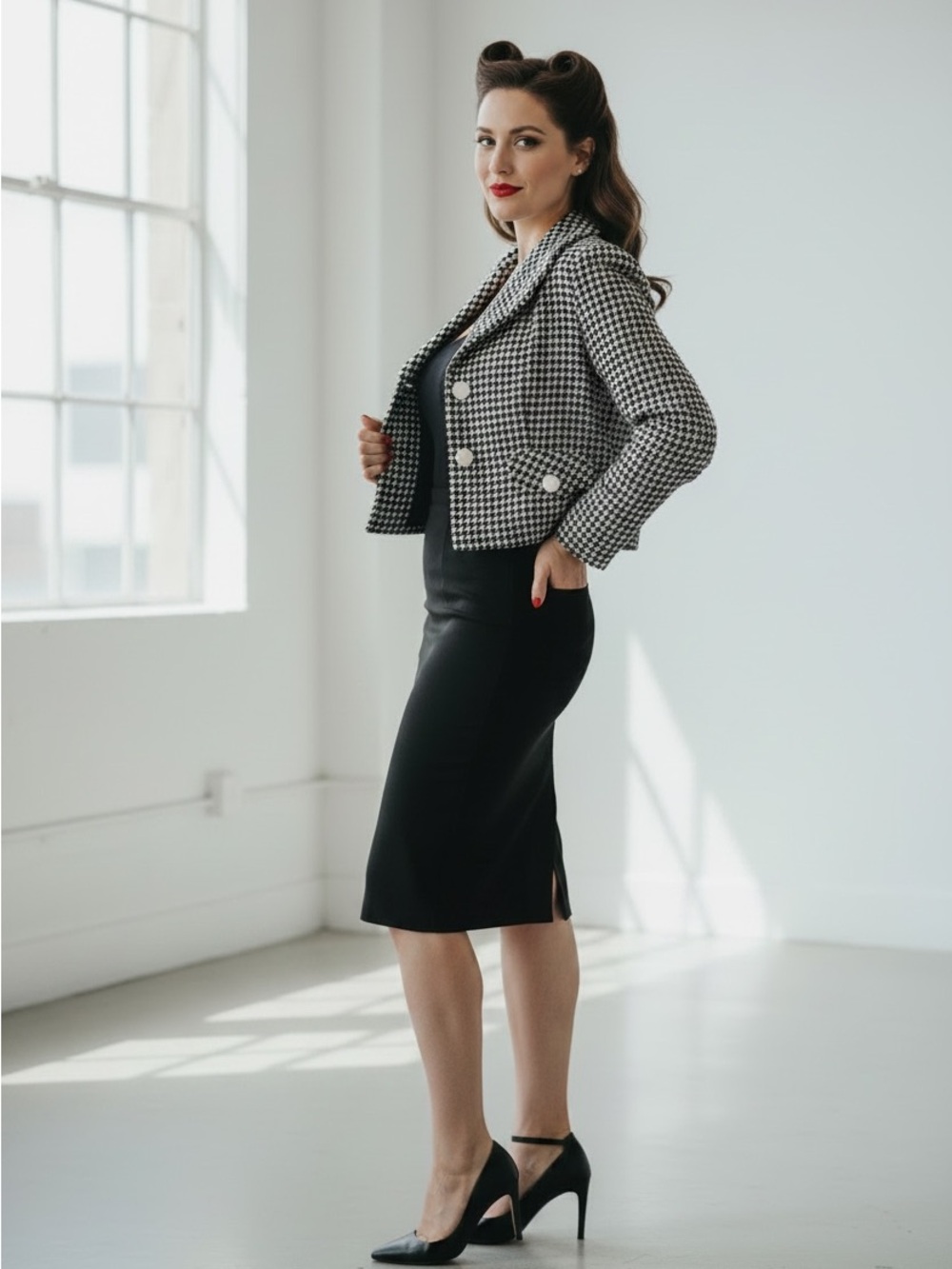 Voodoo Vixen Cropped Tailored Jacket, Black/White, XL, NWT